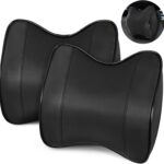 2 Pack Car Neck Pillow, Softness Leather Car Headrest Pillow, 100% Memory Foam and Breathable Removable Cover, Neck Support Head Pillow for Ergonomic Design (Black)