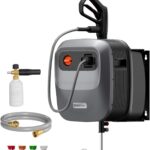 Giraffe Tools Grandfalls Retractable Pressure Washer G20, 2500 PSI 2.2 GPM, 180° Wall Mounted Power Washer, Auto-Retract with 65ft Pressure Hoses, 5 Nozzles for Floor/Cars/Fences/Patios, Dark Silver