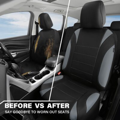 CAR PASS Waterproof Car Seat Covers Front Seats Only with 5mm Composite EVA, Neoprene Car Seat Cover with Separate Headrest Cover, Quick Setup Universal Fit for Car SUV Trucks,Airbag Compatible（Gray - Image 6