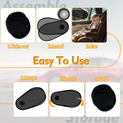 1 Pack Car Window Shades for Baby - Rotatable Sun Visor for Side Window, Fits Driver/Passenger/Rear Windows, Mesh Sun Blocker with Suction Cups - Image 4