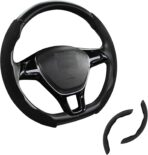 Premium Suede Car Steering Wheel Cover, Non-Slip Segmented, Suitable for Car, SUV, Truck, O/D Shape, 14.5-16inches Steering Wheel Protector,Universal Auto Accessories (Black, 2pcs)