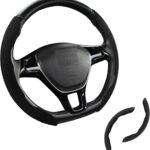 Premium Suede Car Steering Wheel Cover, Non-Slip Segmented, Suitable for Car, SUV, Truck, O/D Shape, 14.5-16inches Steering Wheel Protector,Universal Auto Accessories (Black, 2pcs)