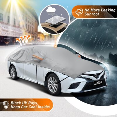 Half Car Cover SUV, Windshield Top Cover for Ice and Snow with Cotton Liner, Snow Car Cover Waterproof All Weather for Sun, Rain, Dust, UV Protection Fit SUV L - Image 3