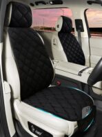 2 Pack Car Seat Covers with Storage Pocket & Pillow Cushion Front Seat Protector Front Seat Covers Breathable Soft Felt Cotton Non-Slip Auto Seat Cover Universal Fit for Most Car Truck SUV Van Black