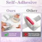 6 Rolls Self Adhesive Rhinestone Ribbons, Sliver Resin Rhinestone Strips, Diamond Crystal Rhinestone Ribbon Roll Stickers Glitter Bling Ribbons for Crafts Fabric Car - Image 6