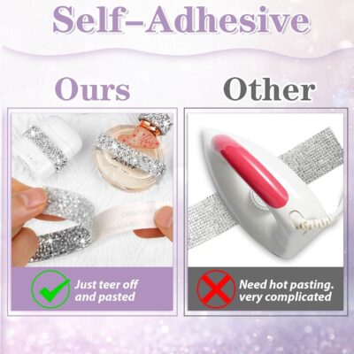 6 Rolls Self Adhesive Rhinestone Ribbons, Sliver Resin Rhinestone Strips, Diamond Crystal Rhinestone Ribbon Roll Stickers Glitter Bling Ribbons for Crafts Fabric Car - Image 6