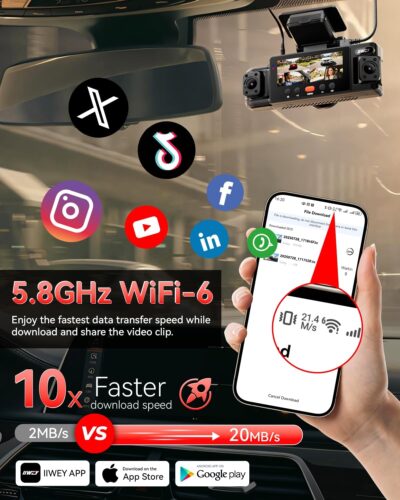 IIWEY N6 360° Dash Cam 4 Channel, 5.8G WiFi-6 (up to 20MB/s) with App, Free 128GB Card, FHD Front & Rear Inside Dash Cam for Car, 8 IR Lights Night Vision, GPS, 24/7 Parking Mode, G-Sensor - Image 4