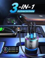 120W Fast Car Charger for iPhone 14 13 12 11-17 Pro Max Plus Mini SE XR XS X 8 7 6, iPad, PD 100W Super Fast Charging & Ultra-Compact Adapter Cigarette Lighter with [USB L Cable to USB C] and USB-C&A - Image 8