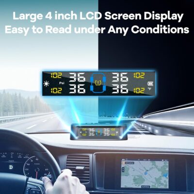 RV Tire Pressure Monitoring System, 6-Wheel Real Time Wireless TPMS Sensors Set of 6 for Cars, SUVs & Light Trucks (0-9.9 BAR, 0-144 PSI, Solar/USB Charging)±3 PSI (6 Sensors) - Image 2