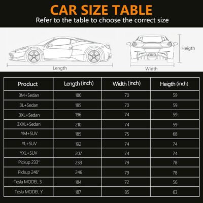 Car Cover Waterproof All Weather,6 Layers Car Covers for Automobiles, Full Exterior Cover with Zipper, Outdoor Car Cover Sun UV Rain Snow Wind Protection, Fit for 185"(185*70*59 inch)Sedan - Image 5