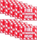 Fasmov 10 Pack Fire Extinguisher Inside Sticker Sign, 5" x 4" Self-Adhesive Vinyl Decals, Weatherproof & UV Protected for Cars, Trailers, Rv's, Trucks and Vehicles, Red on White