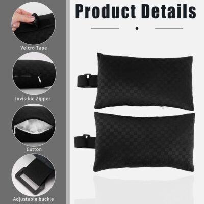 2-Pack Car Headrest Neck Pillows, 100% Cotton Fill with Adjustable Strap, Breathable Support for Driving & Travel (Black-Checkerboard) - Image 3
