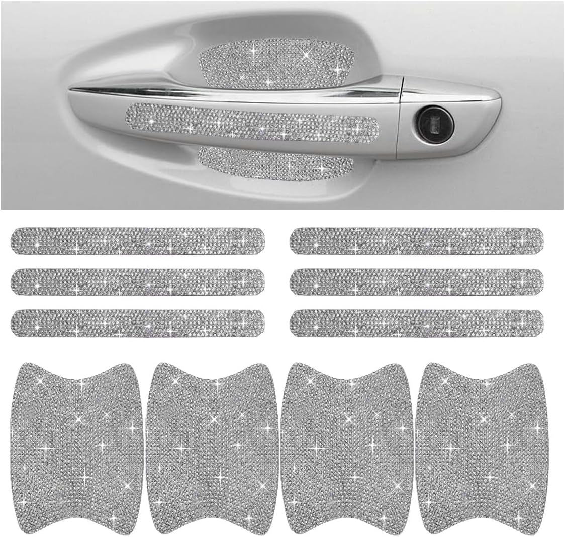 71bfKE1y3IL._AC_SL1200_.jpg Bling Car Door Handle Protector, Bling Auto Doors Handles Sticker Anti-Scratch, Universal Car Door Handle Protective Cover, Shiny Rhinestone Auto Decor Accessories for Women (White) - Image 1