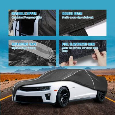 Waterproof Car Cover Compatible for Chevy Camaro 2010-2024 All Weather 6 Layers Full Car Cover with Storage Bag - Image 3