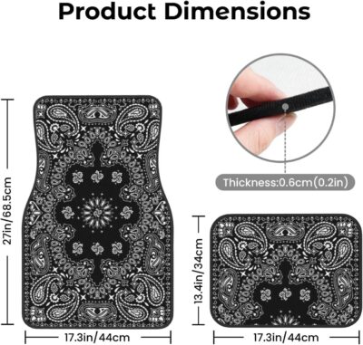 4PCS Paisley Car Floor Mats Anti-Slip Front and Rear Automotive Mats Car Accessories Universal Fit Sedan SUV Van Truck,Black with White - Image 7