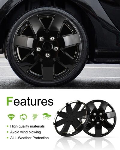 SCITOO 16 Inch Black hubcaps, universally Adaptable to Cars, Trucks, SUVs, Simple to Mount, Elegant Design, rustproof Wheel Rim Cover Set of 4 - Image 5