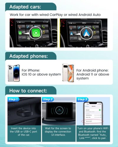 H-Air2.0 Wireless CarPlay & Android Auto Adapter, 2026 Upgrade, Plug & Play USB Dongle, Convert Wired CarPlay Auto to Wireless, For Apple iPhone & Android Phones, No Latency, Fast Connection - Image 6