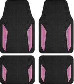 PIC AUTO Rubber Floor Mats, Pink Aluminum Film with Colorful Piping Floor Mats for Cars, Car Mats with Non-Slip Backing, All-Weather Protection, Trim-to-Fit Liner for Cars, SUVs, Trucks, Vehicles