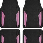 PIC AUTO Rubber Floor Mats, Pink Aluminum Film with Colorful Piping Floor Mats for Cars, Car Mats with Non-Slip Backing, All-Weather Protection, Trim-to-Fit Liner for Cars, SUVs, Trucks, Vehicles