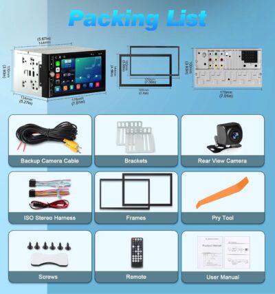 Double Din 7" IPS Car Stereo with Wireless Apple CarPlay & Android Auto Screen, Car Play Radio Audio, 240W, Bluetooth, AHD Backup Camera, USB-C Fast Charging, 16-Band EQ, SWC, MirrorLink Touchscreen - Image 12