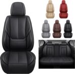 Black Car Seat Cover with Lumbar Support, Car Seat Protector Waterproof, Nappa Leather Car Seat Cushion, Car Seat Covers Front Seats and Back Fit for Most Cars - Image 4