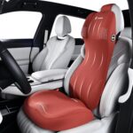 FLORICH Memory Foam Car Seat Cushion with Lumbar Support Headrest Pillow 2-in-1 Ergonomic Back Support and Neck Pillow Car Cushion for Driving Seat Back Rest Pillow Pressure Sciatica Pain Relief, Red