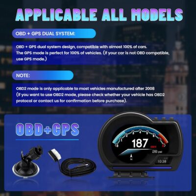 OBD2 GPS Dual System Car HUD Display - Digital Speedometer with Water Temp Voltage RPM - Universal Heads Up Display for Most Vehicles - Image 7