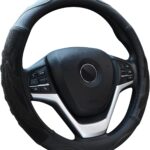 Alusbell Breathable Auto Car Steering Wheel Cover for Men and Women Microfiber Leather 15 Inches Black