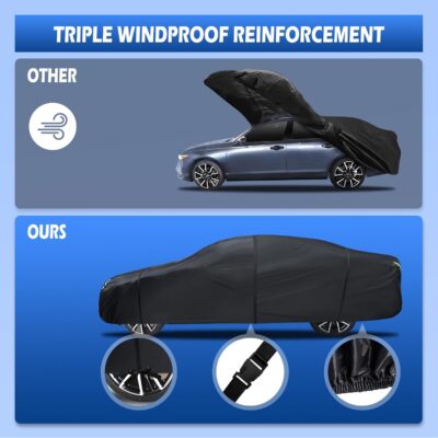 6 Layers Car Cover Waterproof All Weather for Automobiles, Size A3 with Zipper Cotton Fit for Toyota Camry, Honda Accord, Ford Mustang, Chevy Camaro/Malibu,Kia Optima/K5 (187-198 inch) - Image 7