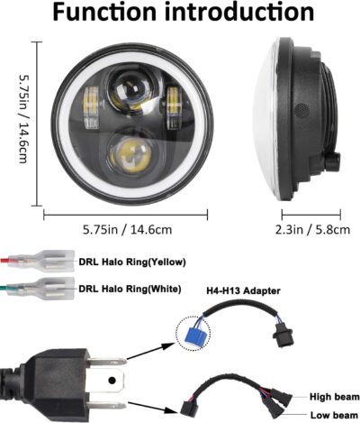 Zmoon 5 3/4 5.75 Inch LED Headlight for Motorcycle, Compatible with Harley Davidson Sportster Iron 883 Dyna Street Bob Super Wide Glide Low Rider Night Rod Train Softail, IP67 Waterproof, 1PCS - Image 6