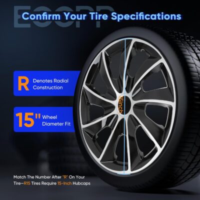 ECCPP OEM Replacement Full Lug Skin Durable-Modern & Stylish 4PC Set 15 Inch Hubcap Wheel Cover Auto Tire Replacement Exterior Cap-Snap On Hubcap - Image 4