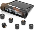 Tire Pressure Monitoring System,RV TPMS,5 Alarm Modes,Real-time Tire Pressure&Temp LCD Display,IPX67 Waterproof,Wireless Solar System&USB Charge,TPMS for 6 Wheeled RV/Trailer/Truck/Sedan(0-144psi)