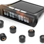 Tire Pressure Monitoring System,RV TPMS,5 Alarm Modes,Real-time Tire Pressure&Temp LCD Display,IPX67 Waterproof,Wireless Solar System&USB Charge,TPMS for 6 Wheeled RV/Trailer/Truck/Sedan(0-144psi)