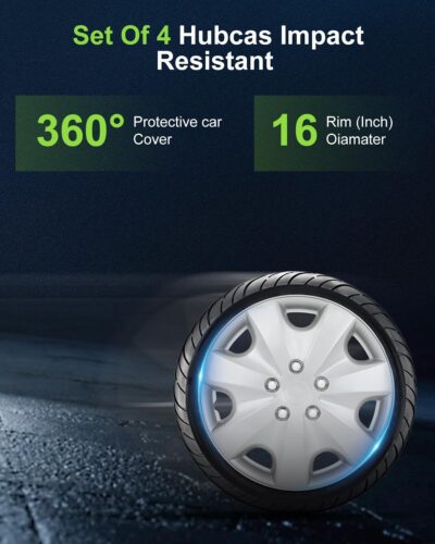 SCITOO 4-Pack Premium 16 Inch Hubcaps Set Wheel Rim Cover OEM Style Easy Snap On Car Truck SUV Silver HubCap(Full Set of 4) - Image 3