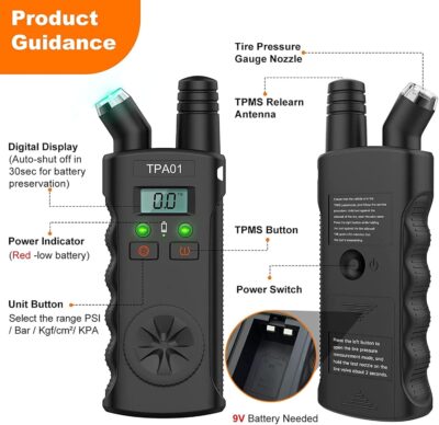 2 in Digital Tyre Pressure Gauge TPMS Relearn Tool with 4 Setting Ranges Auto Off Feature Ideal Replacement for Suitable for Cars Motorcycles Tire Pressure Sensor Activation Tool - Image 3