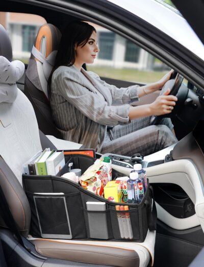 YOHOOLYO Car Seat Organizer Backseat Car Organizer with 4 Compartments, 4 Cup Holders and 7 Mesh Pockets for Front and Rear Seat, Black - Image 3