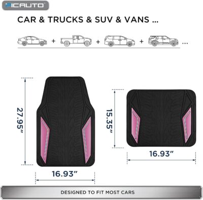 PIC AUTO Rubber Floor Mats, Pink Aluminum Film with Colorful Piping Floor Mats for Cars, Car Mats with Non-Slip Backing, All-Weather Protection, Trim-to-Fit Liner for Cars, SUVs, Trucks, Vehicles - Image 6