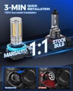 Marsauto H16 H8 Led Fog Light Bulb Yellow 12,000LM, 1:1 Size H11 Yellow Fog Lights, Real 360° Illumination 3000K Amber Strong Penetration, Upgraded LED Chips H11 H8 Fog Bulb, Tail Light Covers - Image 4