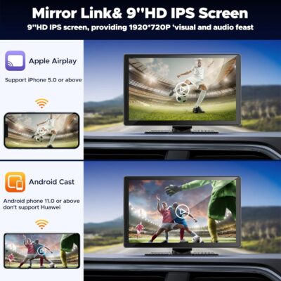 Volam 9" Wireless Carplay Screen for Car with 2.5K + 1080P Dash cam and Backup Camera Support Apple Carplay and Android Auto Car Play with Voice Assistant Bluetooth GPS Navigation AUX - Image 7