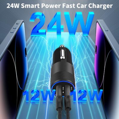 【MFi Certified】iPhone Car Charger Fast Charging, Rombica 4.8A Dual USB Smart Power Cigarette Lighter USB Car Charger with 2Pack Lightning Braided Cable for iPhone 14 13 12 11 Pro XS Mini XR X SE iPad - Image 4