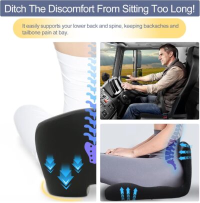Ergonomic Seat Cushion with Adjustable Strap, Memory Foam Office Chair Seat Cushion with L-Shaped Design, Car Seat Cushion Fits for Truck Driver Semi Truck, Gaming Chair, Desk, Dark Gray - Image 5
