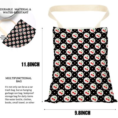 Car Trash Bag, Car Garbage Bag, Waterproof Back Seat Cars Organizer Hanging Trash Can Bin for Home, Office, Outdoor, Travel, Camping Vehicle Accessories Black Circle Cherry Decor - Image 3