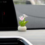 YGMONER Car Dashboard Plant Resin Flower Pot Knick Knacks Mini Plant Figurines Decorations Gifts for Women, Car Desk Bookshelf Decor (Lily Flower)