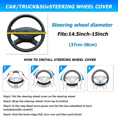 Car Steering Wheel Cover, Anti-Slip Breathable Leather Vehicle Steer Wheel Protector Adaptable to 14.5-15 Inches, Steering Wheel Protection Guard, Universal Automotive Accessories (Black) - Image 2