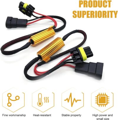 2 PCS Car LED Light Bulb Decoder, 9005/9006 50W Load Resistor, Headlight Bulb Anti Flicker Error Decoder, Car Light Bulb Relay Harness Adapter, Universal for Most Cars - Image 4