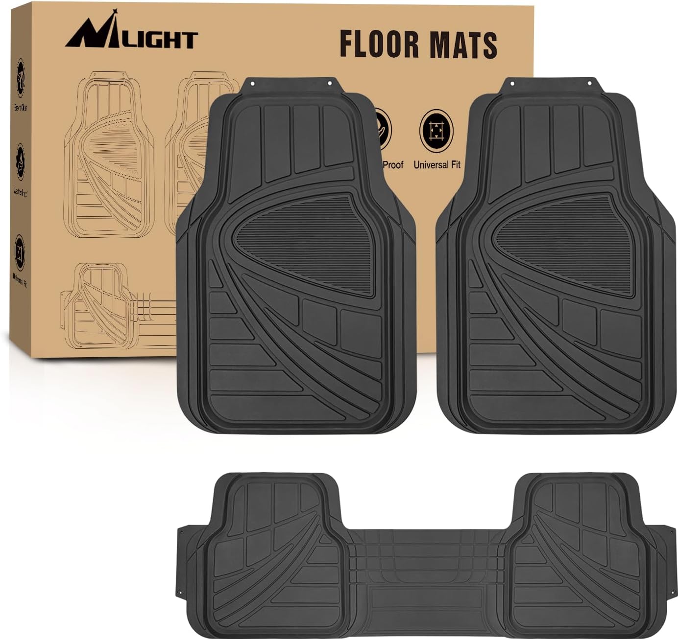 71cp12GEfxL._AC_SL1500_.jpg Nilight PVC Floor Mats for Cars Trucks SUVs,Universal Trim to fit for Most Vehicles,All Weather Protection Heavy Duty Floor Liners,Pack of 3 - Image 1