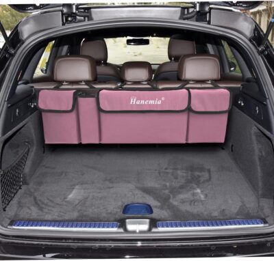 Hanemia Car Trunk Organizer, Backseat Hanging Storage with 4 Large Pockets, Collapsible Cargo Bag with Adjustable Straps Frees Trunk Floor, Sturdy Space Saving Expert for SUV, Truck, Van (Pink) - Image 6