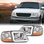 G-PLUS Lightning Style Headlights LED DRL Light Strip Compatible with Ford Expedition 1997-2002/Fit Ford F150 1998-2004/Fit F250 1997-1999 Clear Lens Chrome Housing Amber Reflector - Image 8