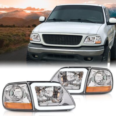 G-PLUS Lightning Style Headlights LED DRL Light Strip Compatible with Ford Expedition 1997-2002/Fit Ford F150 1998-2004/Fit F250 1997-1999 Clear Lens Chrome Housing Amber Reflector - Image 8