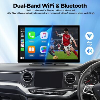 LAMTTO 9" Wireless CarPlay Screen with Net-Flix YouTube Apps Portable Car Play Screen for Apple Carplay and Android Auto with Backup Camera Navigation Bluetooth Voice Control AUX Siri - Image 5